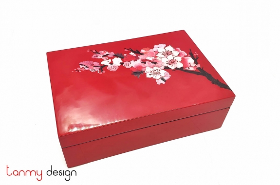 Rectangle hand painted lacquer box with 6 smaller boxes